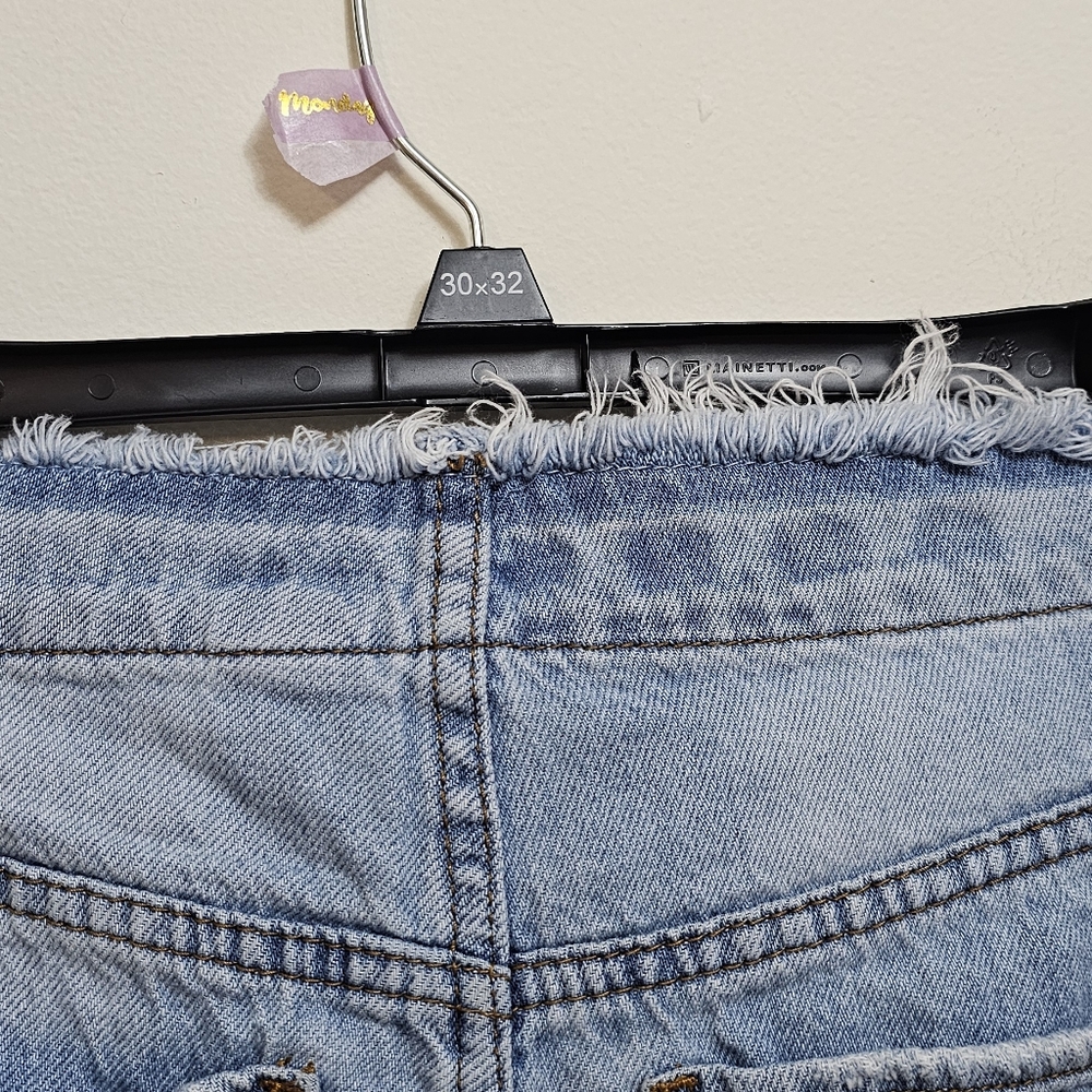 S.O.N.G.‎ 1/25 90s Boyfriend Jean light wash distressed fringe waist hem - Picture 5 of 5